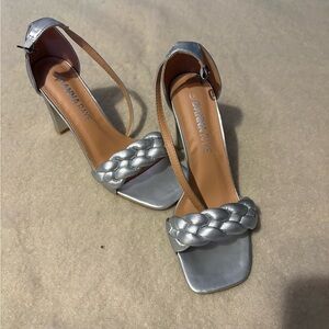 Silver Braided Strap Heels